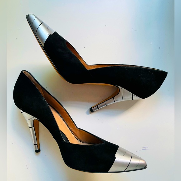 Moschino Authentic Leather Black Suede Metallic Tow-Tone High Heels - Picture 1 of 7